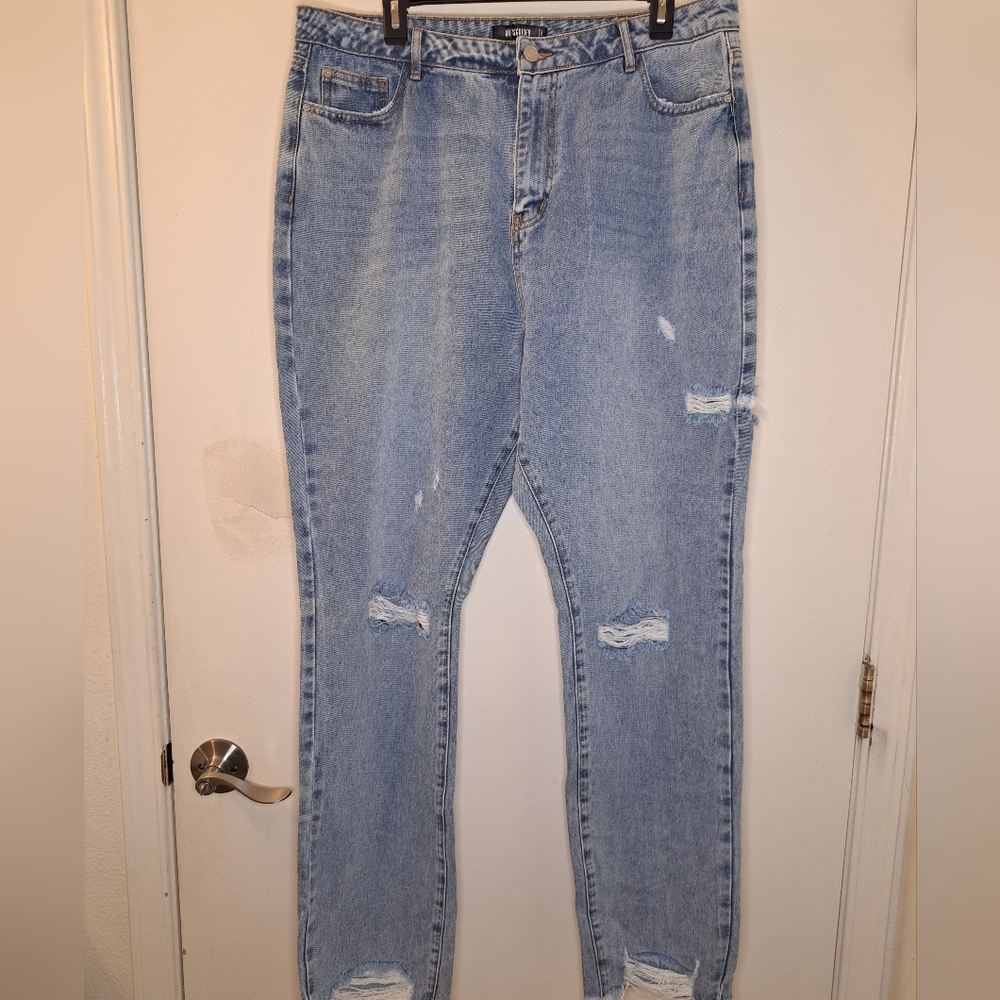 Missguided Womes Plus High-waisted Straight Thigh Slash Jeans (size: 14L)